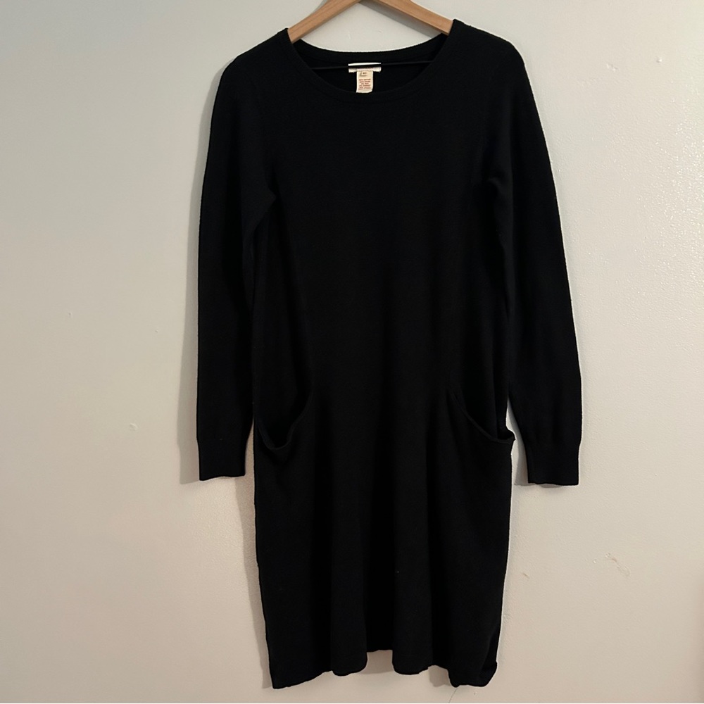 Sundance Black Sweater Dress Front Pockets Size XS Cotton Silk Blend Oversized